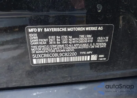 2020 BMW X5 xDrive40I from USA, damaged, VIN 5UXCR6C08L9C82200